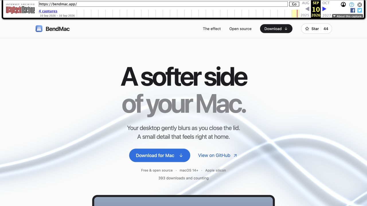 BendMac before the change. The download area says Apple silicon without a model compatibility warning.