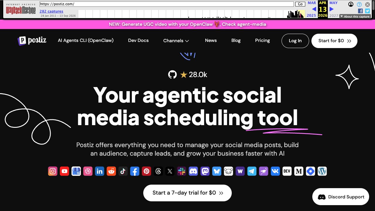Postiz trust section before the change. Archived Apr 13, 2026.